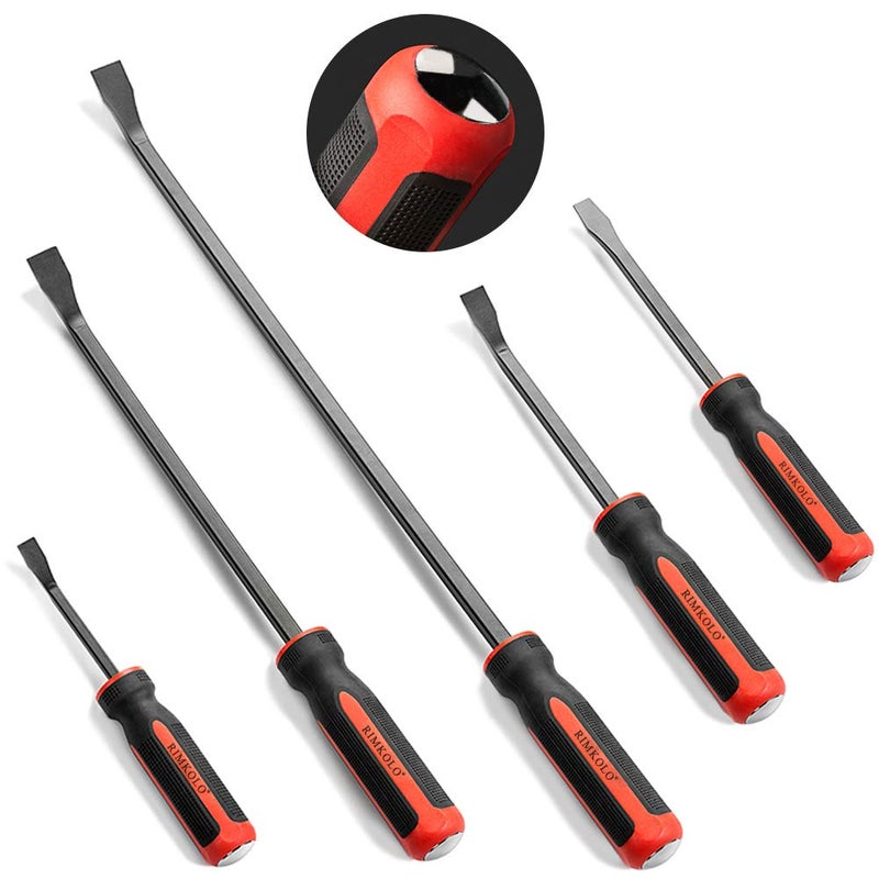 RIMKOLO Pry Bar Set, 5-Piece Heavy Duty Pry Bars with Thicker Strike Caps, Mechanic Hand Tools for Automotive, Demolition, Nail Puller, Crowbar - Image 1